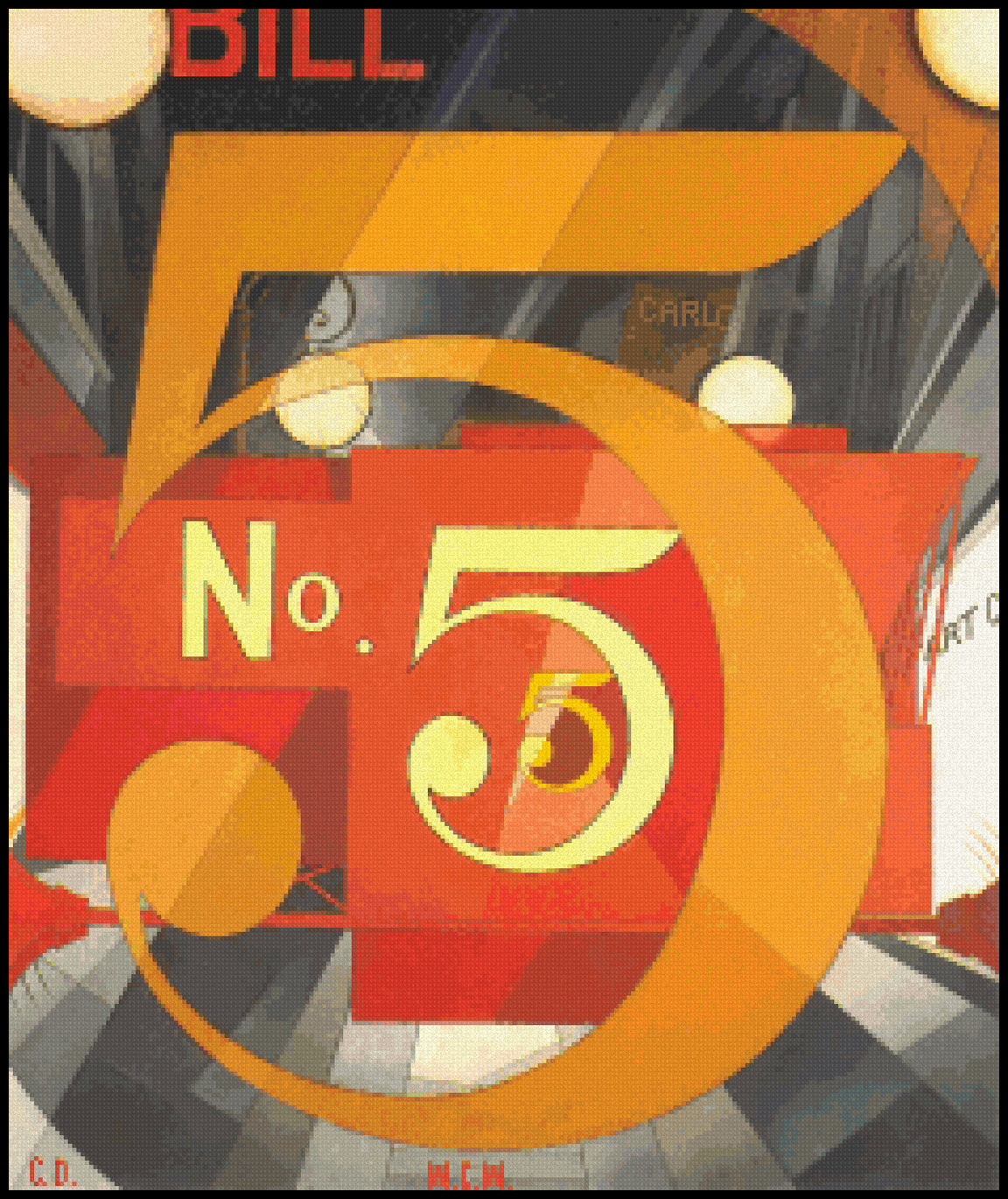 I Saw The Figure Five in Gold - Charles Demuth Cross Stitch Pattern
