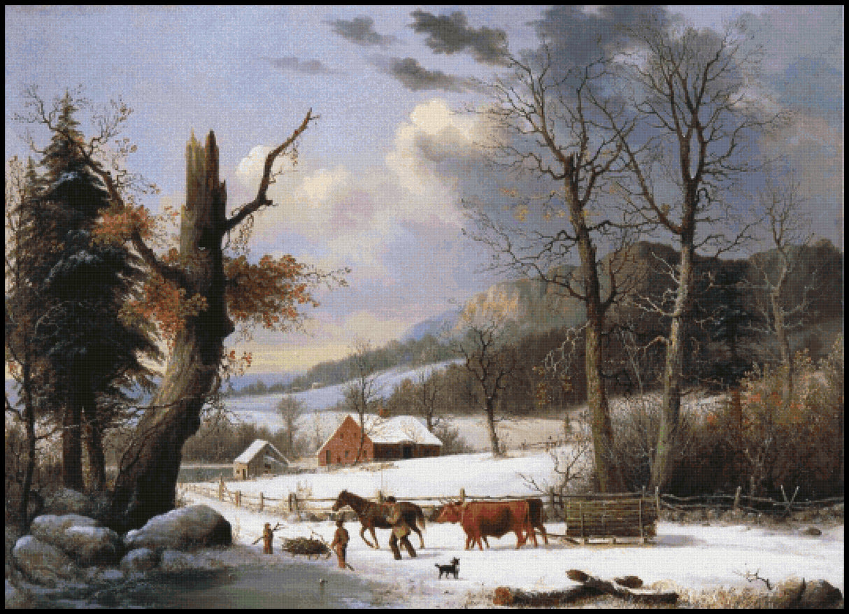 Gathering Wood for Winter George Henry Durrie Cross Stitch Pattern