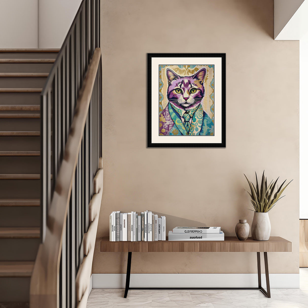 Dapper Collage Cat in Suit Cross Stitch Pattern