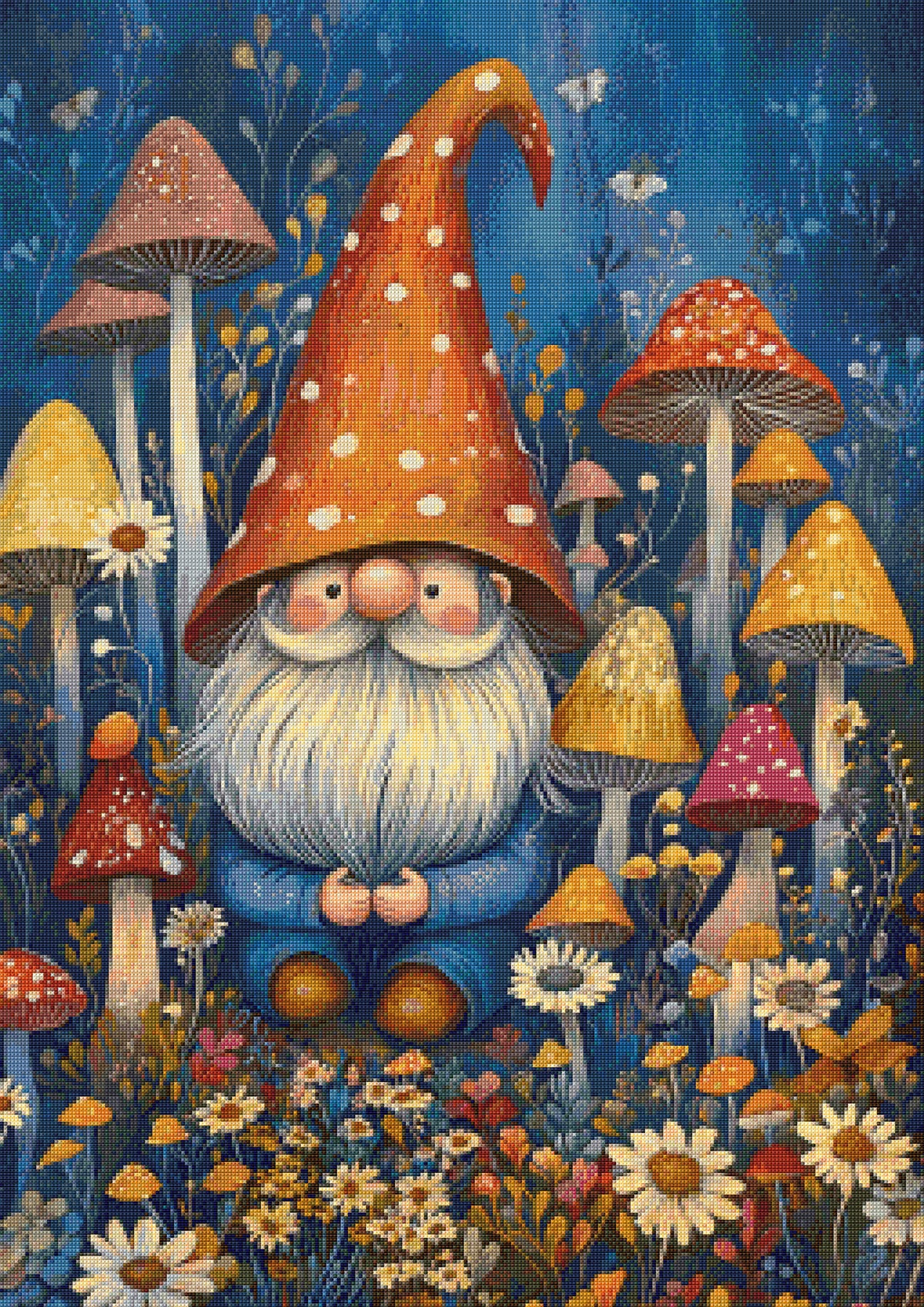 Enchanted Gnome in Mushroom Forest Cross Stitch Pattern