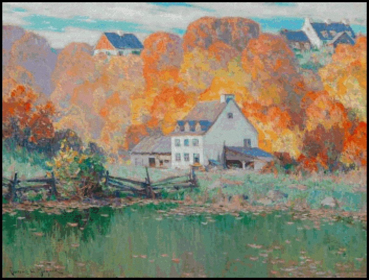 The Old Mill Indian Summer Clarence Alphonse Gagnon Cross Stitch Pattern