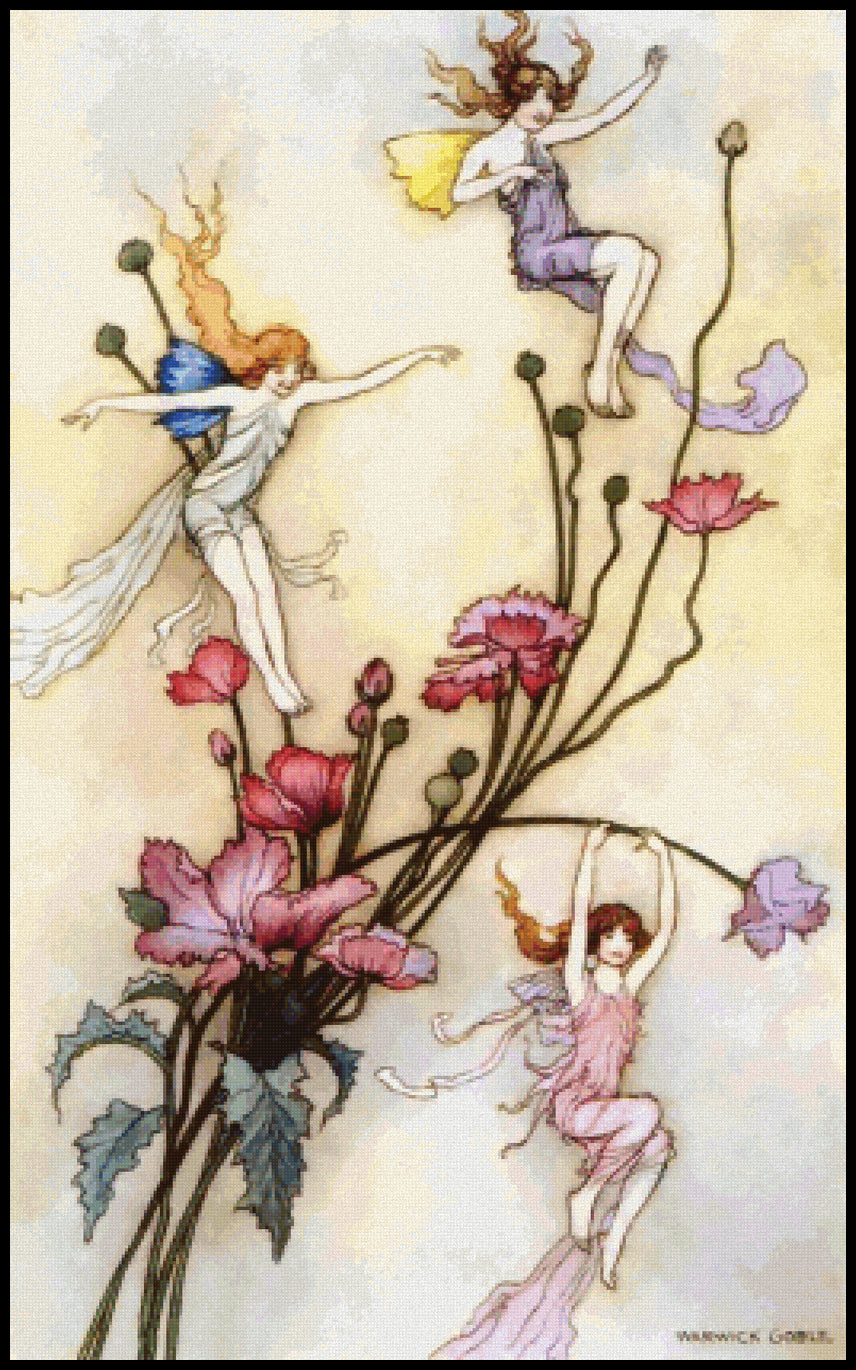 Three Spirits Mad with Joy Warwick Goble Cross Stitch Pattern