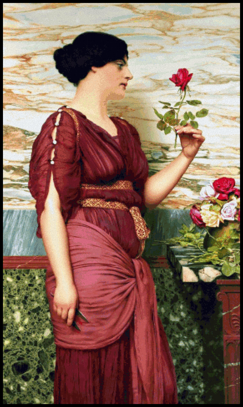 A Red Rose John William Godward Cross Stitch Pattern