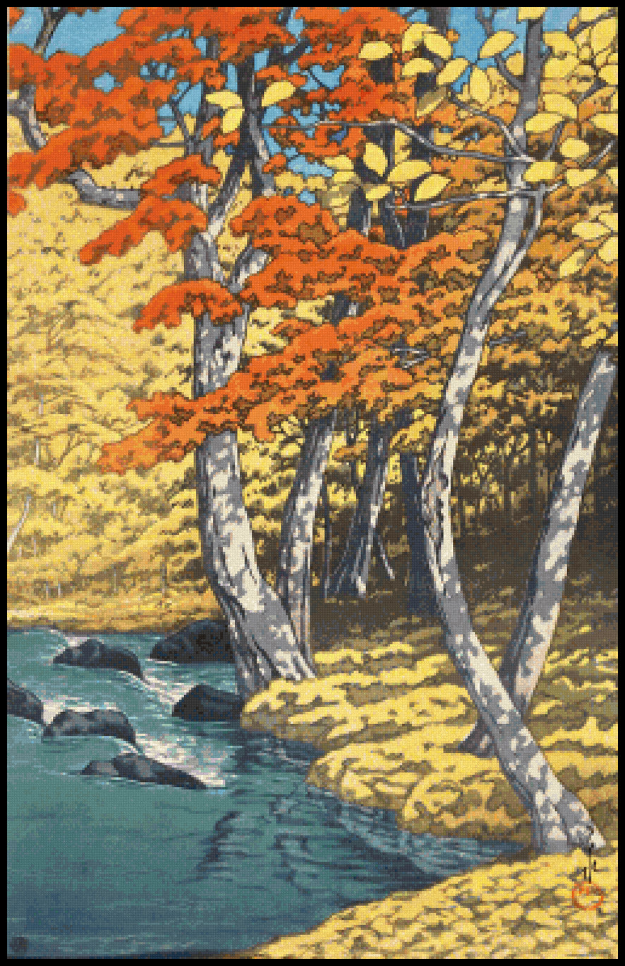 Autumn at Oirase Kawase Hasui Cross Stitch Pattern