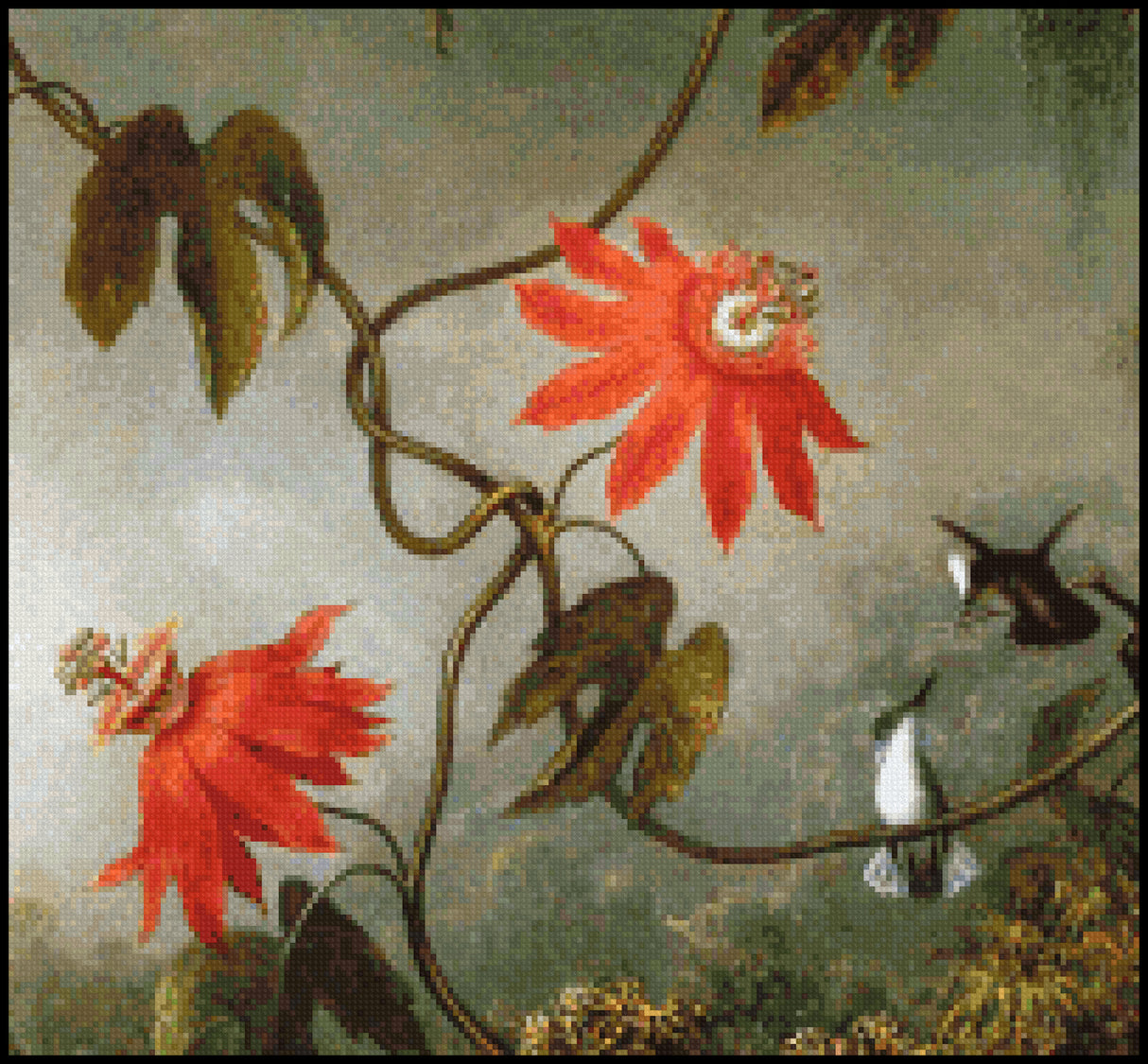Passion Flowers and Hummingbirds (detail) Martin Johnson Heade Cross Stitch Pattern
