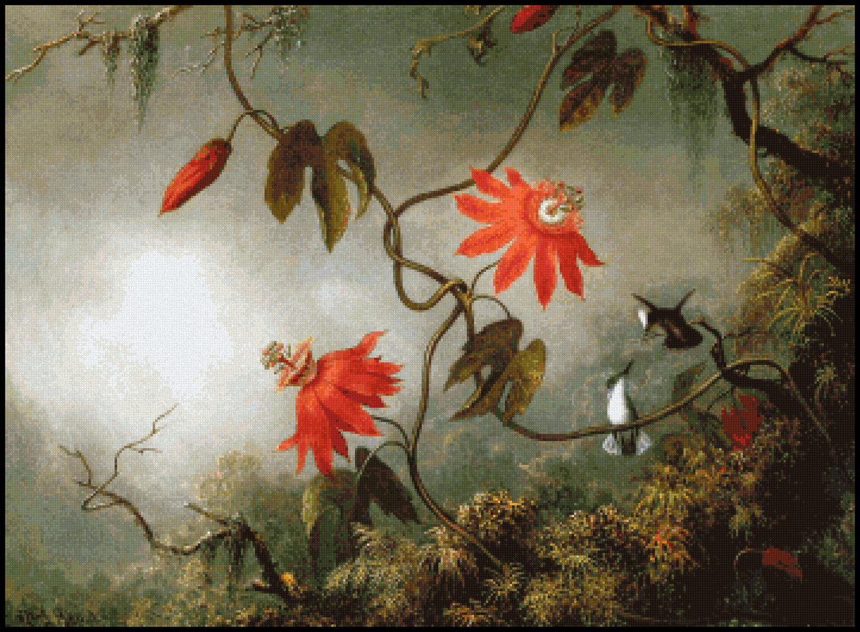 Passion Flowers and Hummingbirds Martin Johnson Heade Cross Stitch Pattern