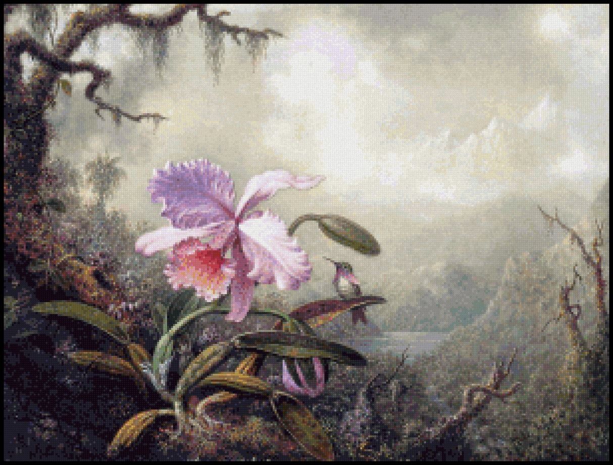 Heliodore's Woodstar and a Pink Orchid Martin Johnson Heade Cross Stitch Pattern