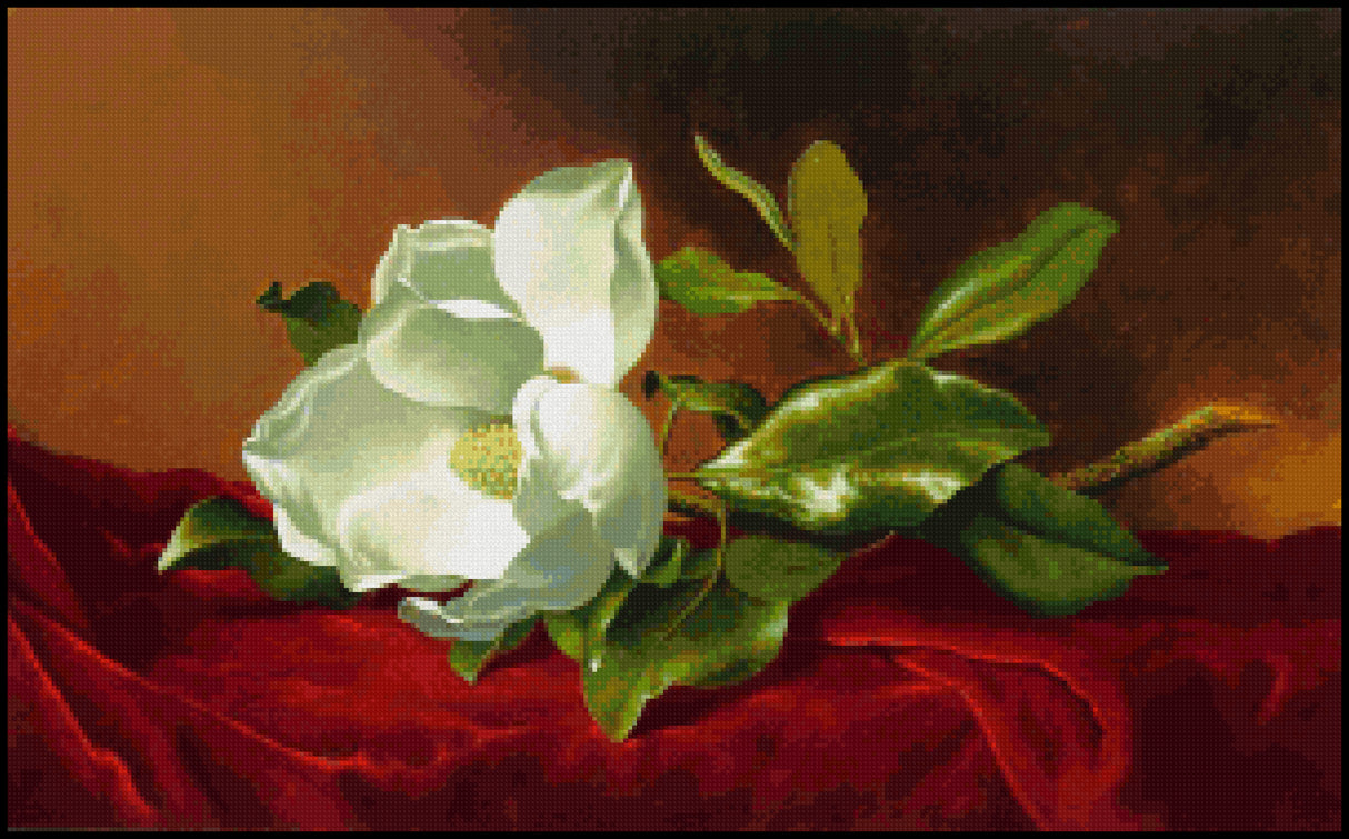 A Magnolia on Red Velvet Martin Johnson Heade Cross Stitch Pattern