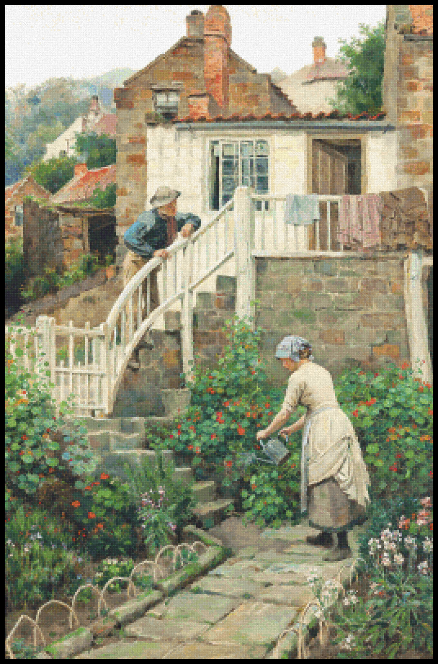 Watering the Garden Ralph Hedley Cross Stitch Pattern