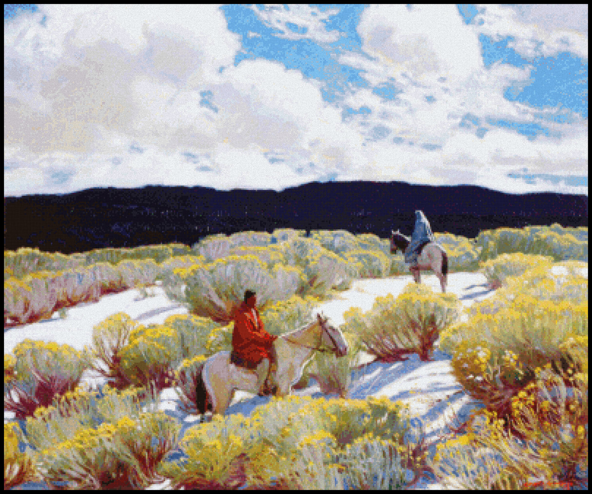 Riders at Sunset Ernest Martin Hennings Cross Stitch Pattern