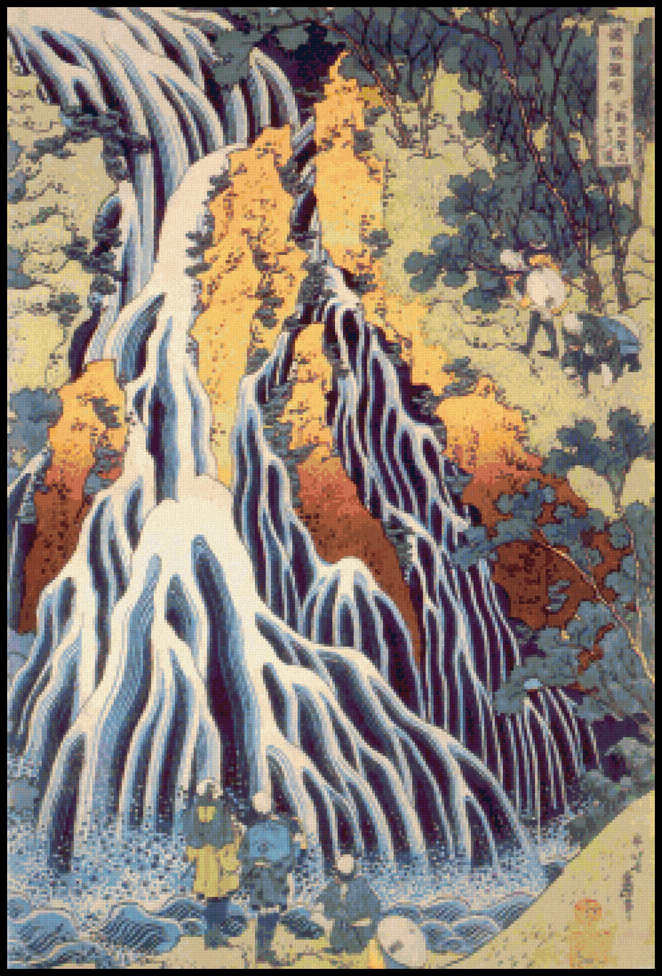 The 'Falling Mist' Waterfall (smaller) Hokusai Cross Stitch Pattern
