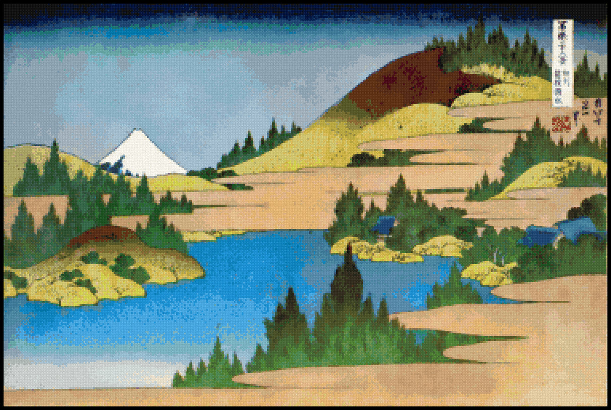The Lake at Hakone in Sagami Province Hokusai Cross Stitch Pattern