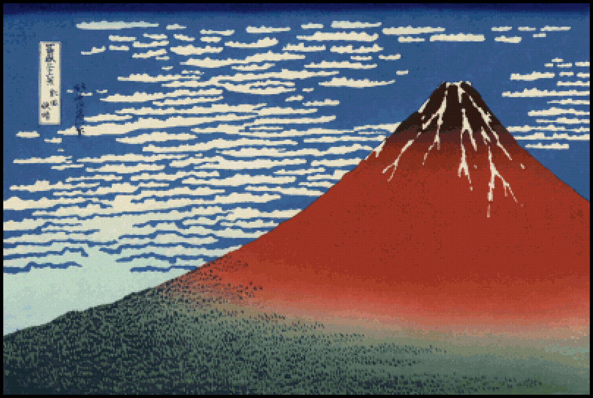 Mount Fuji in Clear Weather Hokusai Cross Stitch Pattern