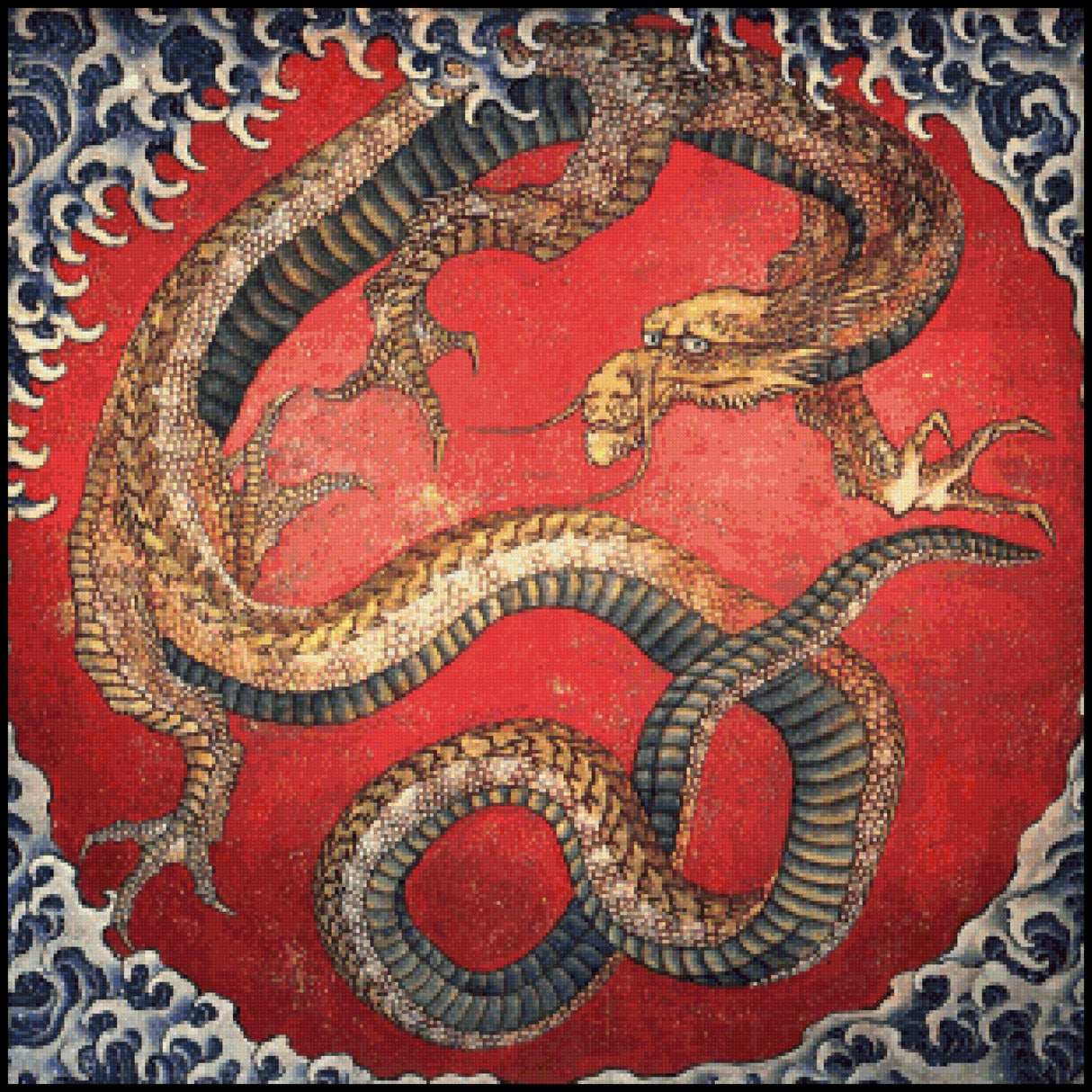 Dragon Hokusai Cross Stitch Pattern