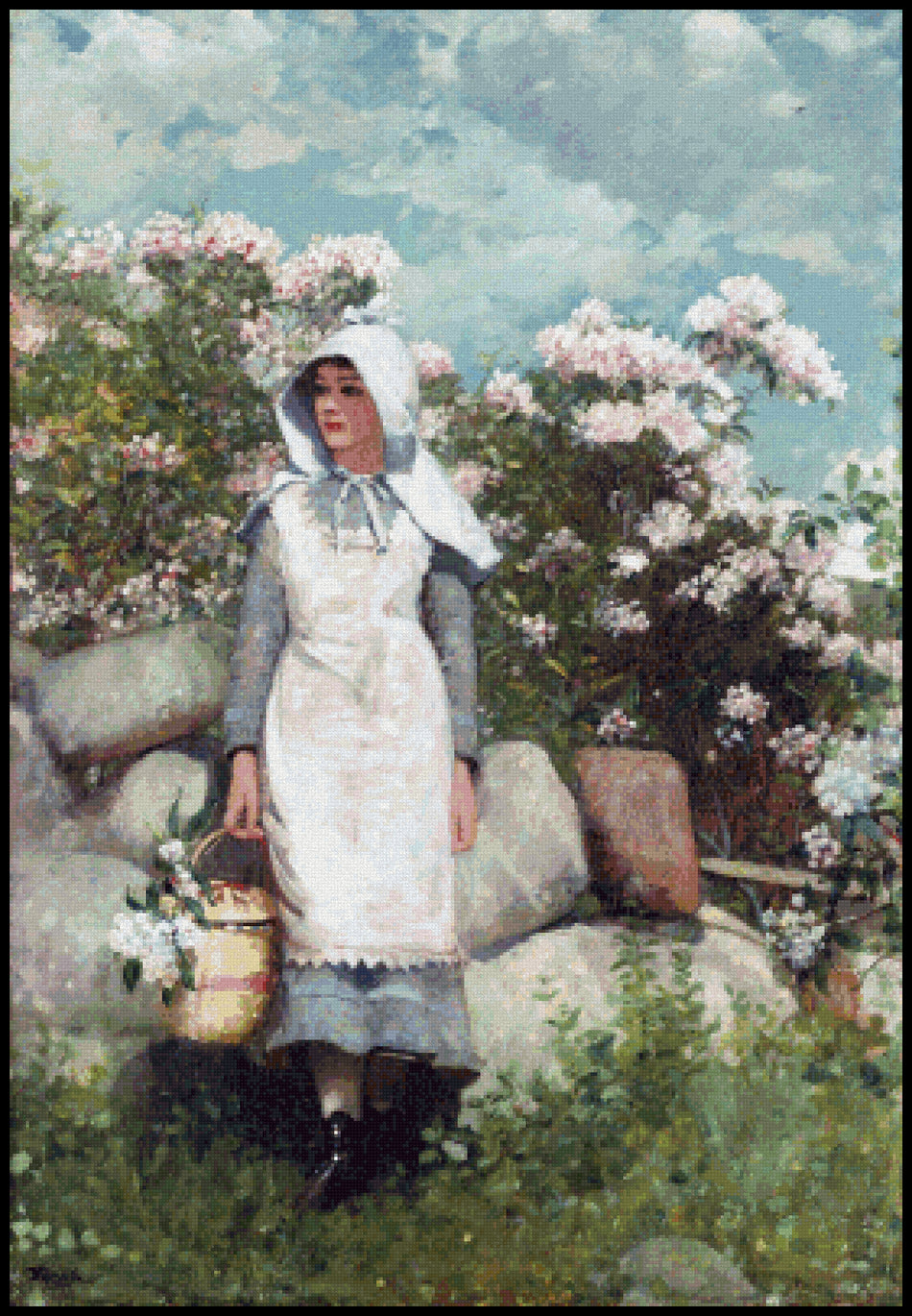 Girl and Laurel Winslow Homer Cross Stitch Pattern