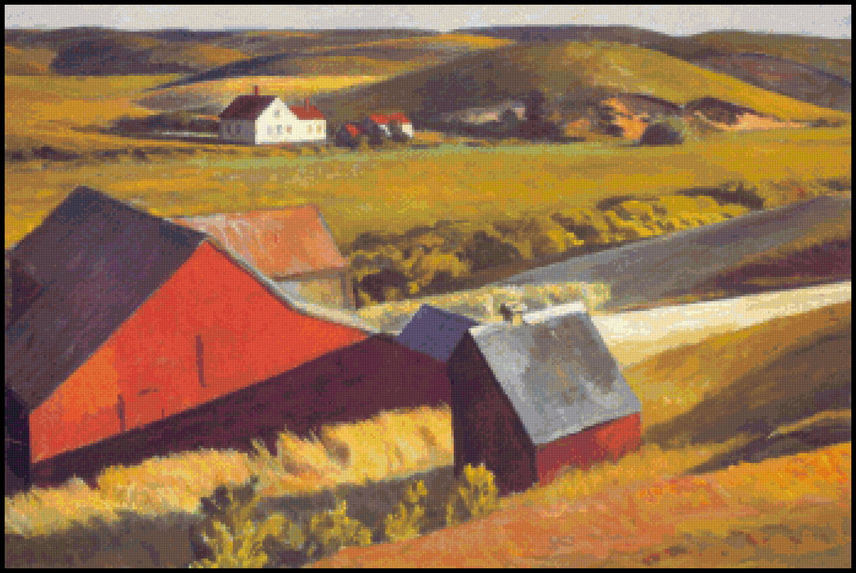 Cobb's Barn and Distant Houses Edward Hopper Cross Stitch Pattern