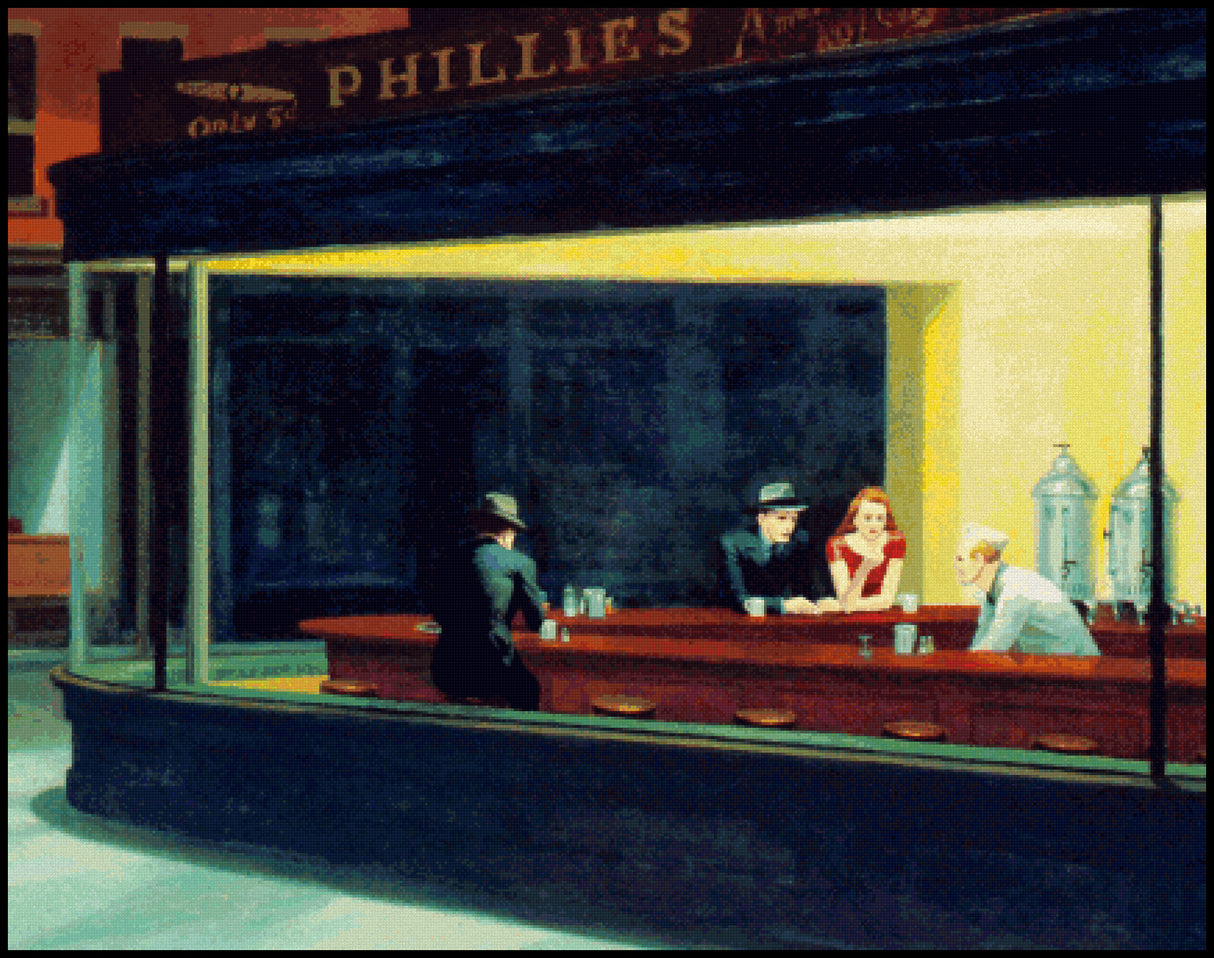 Nighthawks (detail) Edward Hopper Cross Stitch Pattern