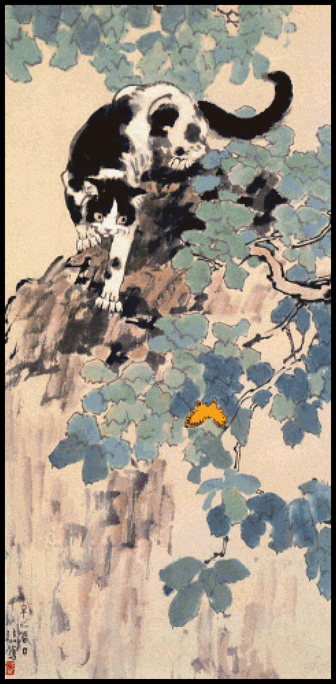 Cat and Yellow Butterfly Pei-hung Hsu Cross Stitch Pattern