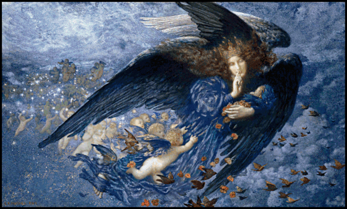 Night with Her Train of Stars and Her Great Gift of Sleep Edward Robert Hughes Cross Stitch Pattern