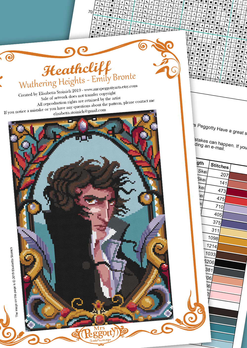 Heathcliff Portrait Emily Brontë Wuthering Heights Cross Stitch Pattern