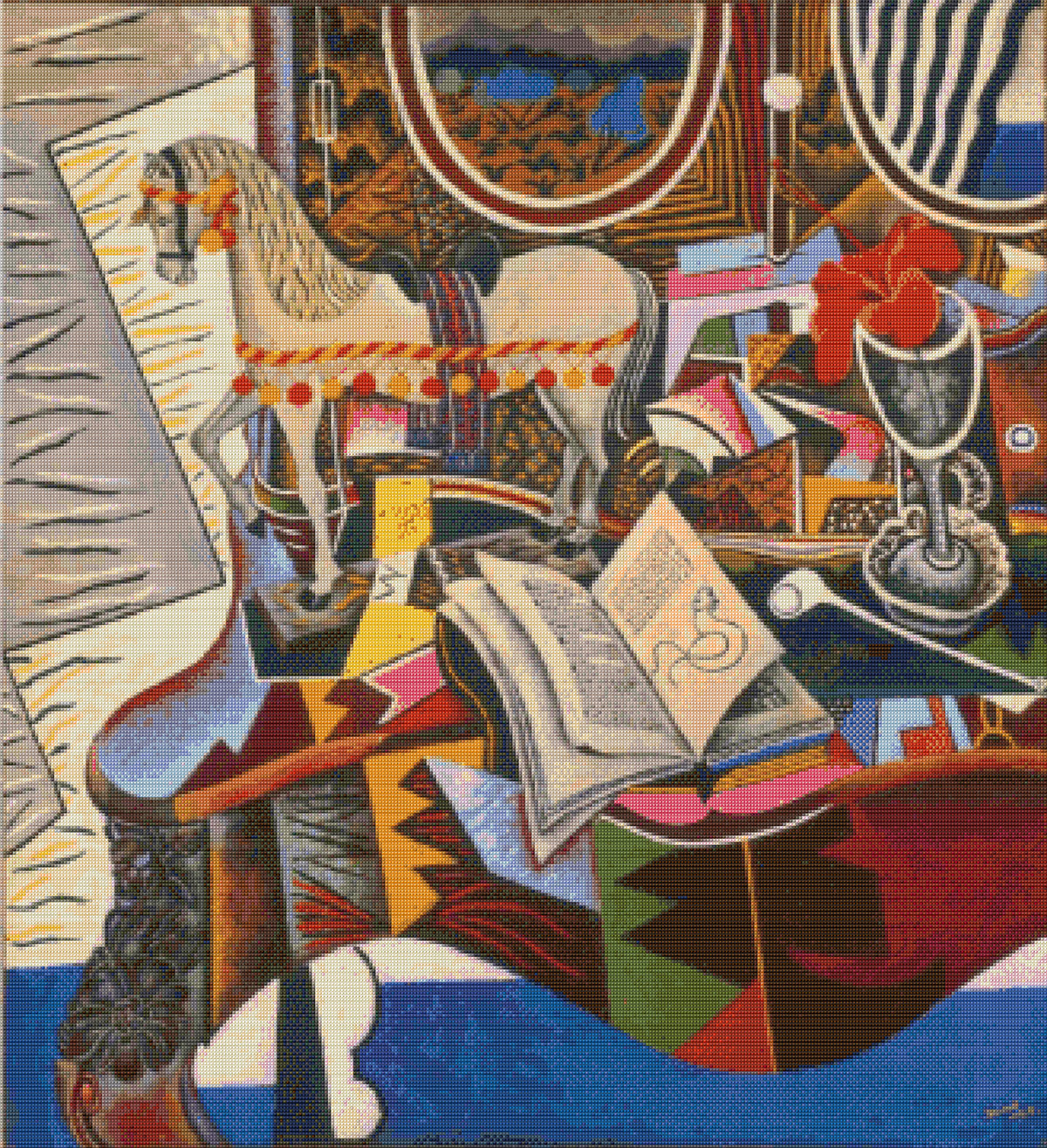 Horse Pipe and Red Flower Miro Cross Stitch Pattern