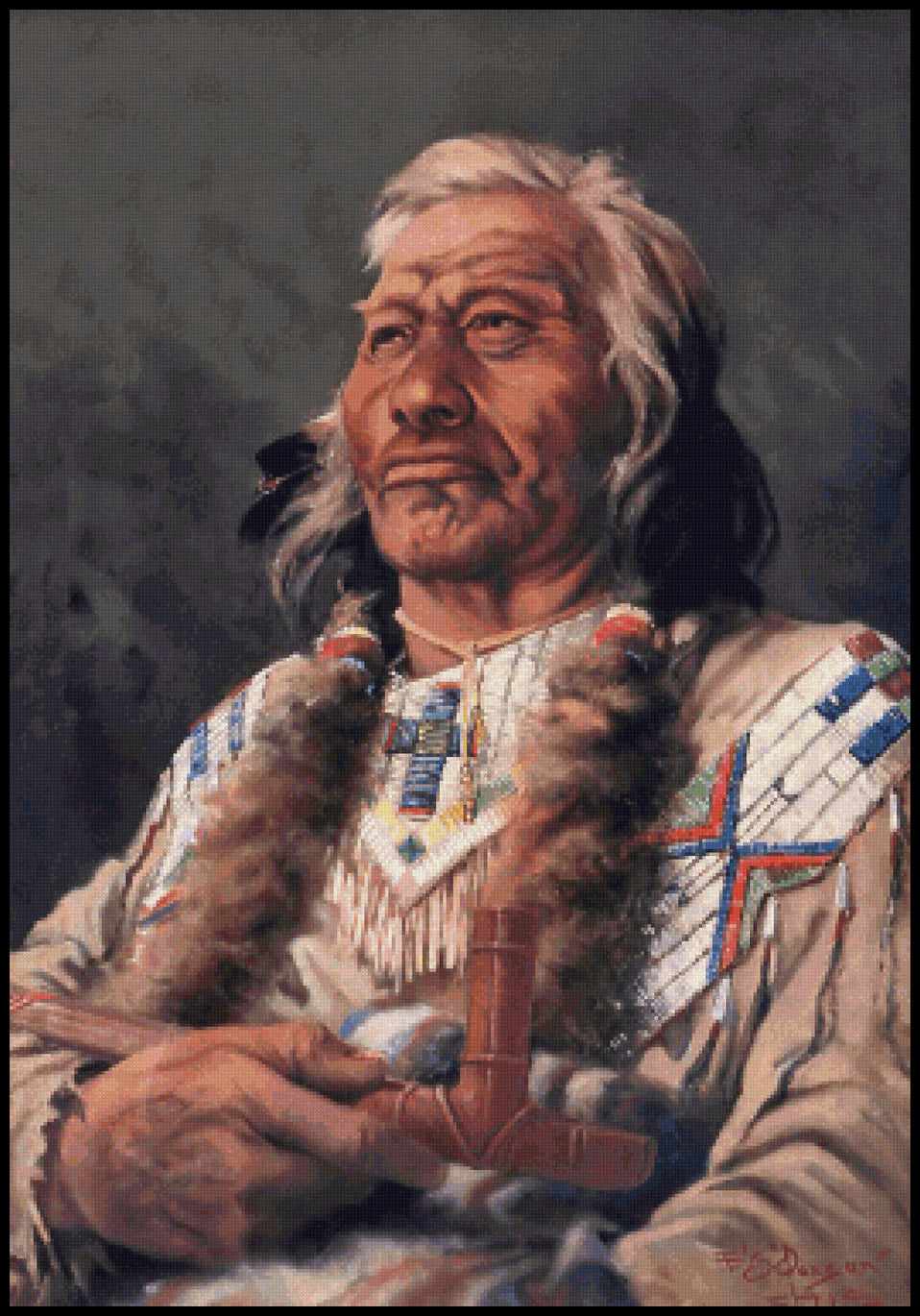 Portrait of Ak-Ene-Ah Frank Tenney Johnson Cross Stitch Pattern