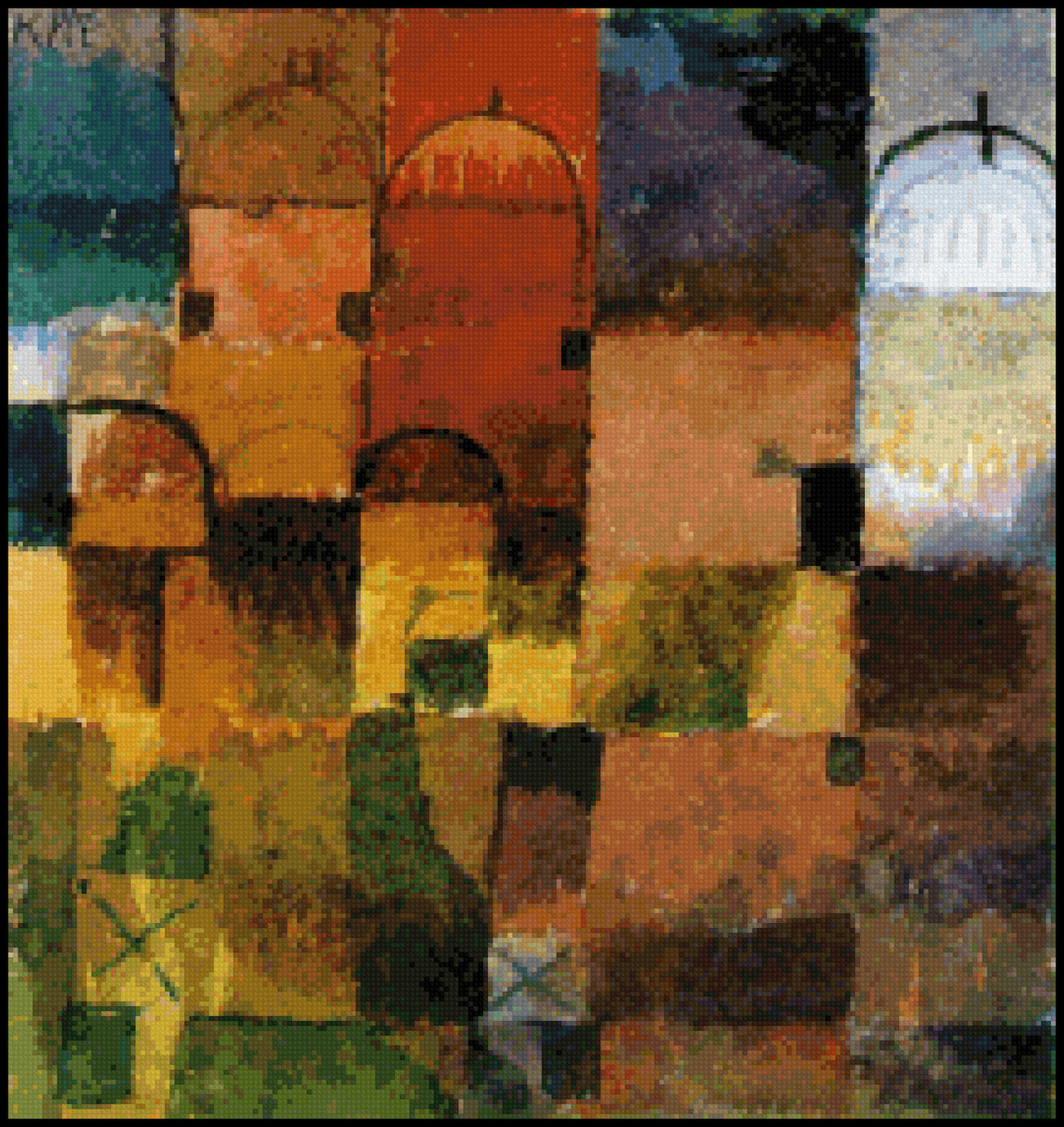 Red and White Domes Paul Klee Cross Stitch Pattern