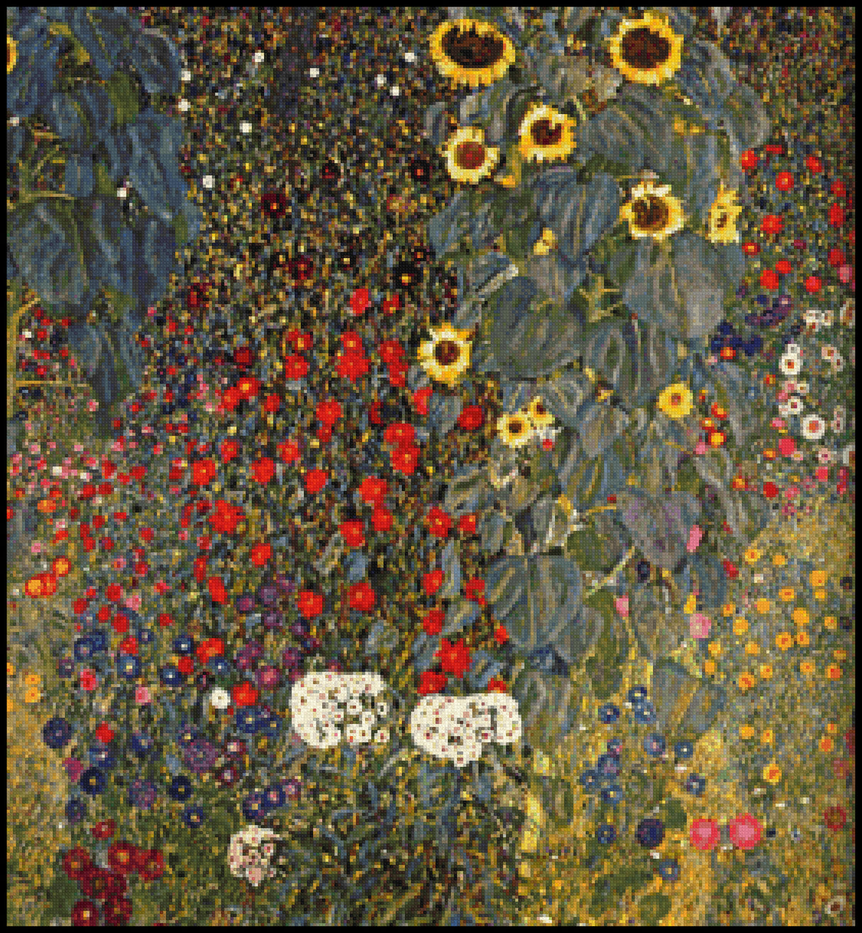 Farm Garden with Sunflowers Gustav Klimt Cross Stitch Pattern