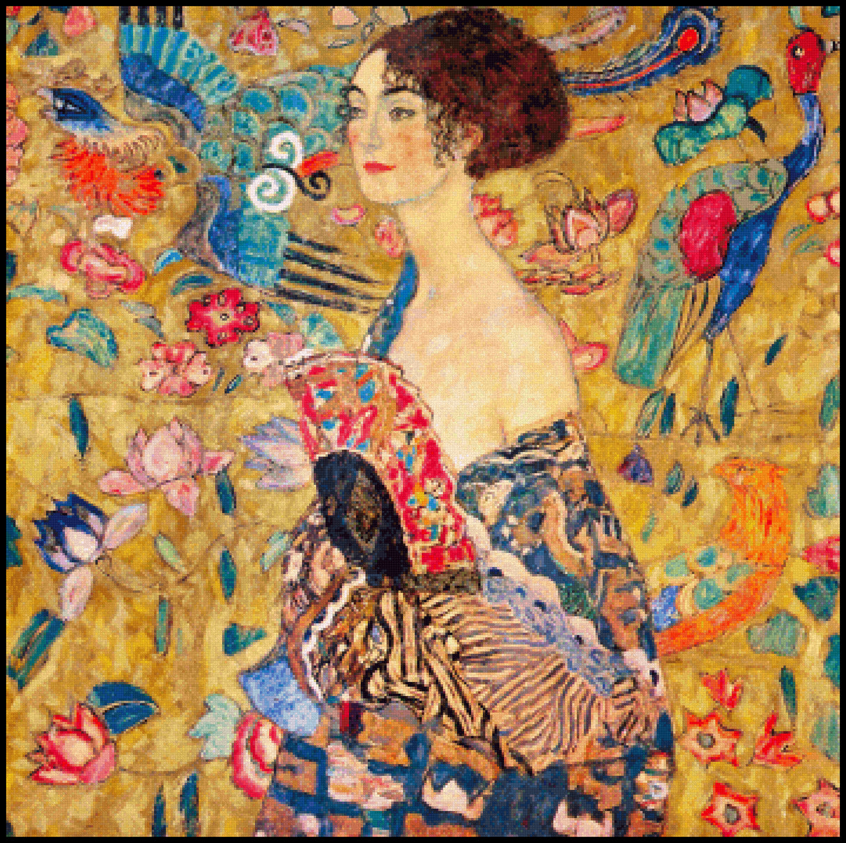 Lady with Fan (larger) Gustav Klimt Cross Stitch Pattern