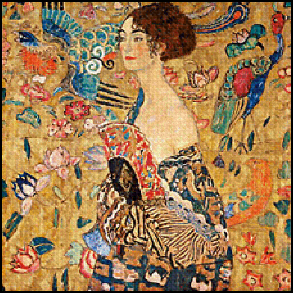 Lady with Fan Gustav Klimt Cross Stitch Pattern