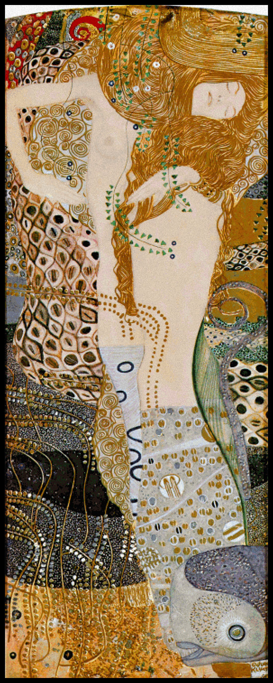 Water Serpents I Gustav Klimt Cross Stitch Pattern