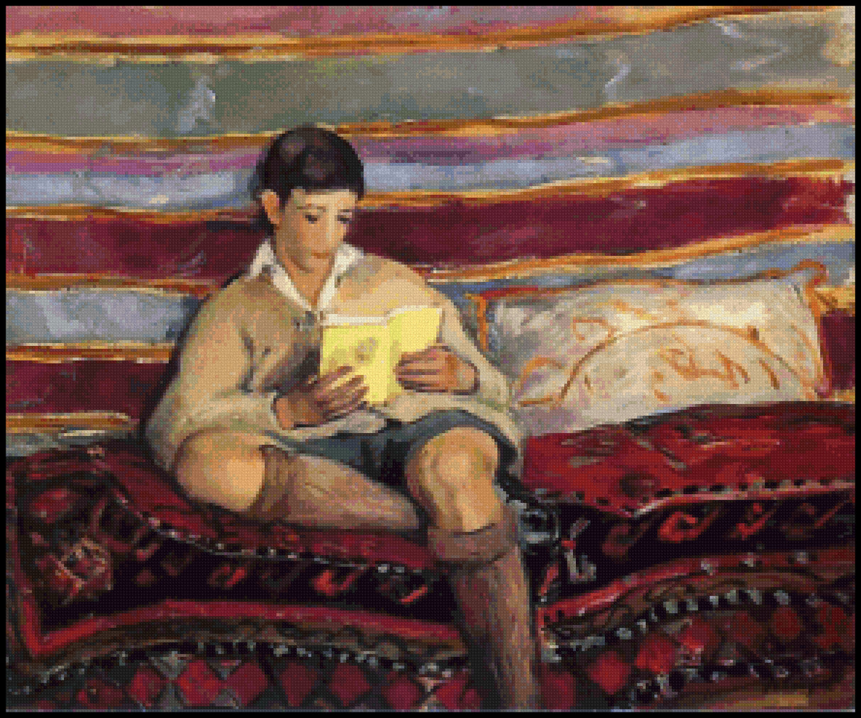 Young Boy Reading Henri Lebasque Cross Stitch Pattern