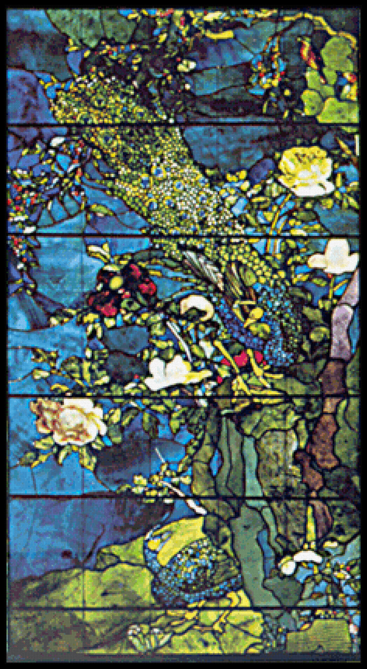 Peacocks and Peonies I (detail) John La Farge Cross Stitch Pattern