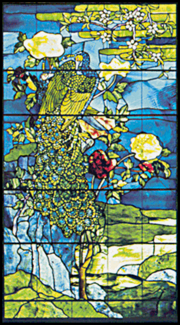 Peacocks and Peonies II (detail) John La Farge Cross Stitch Pattern