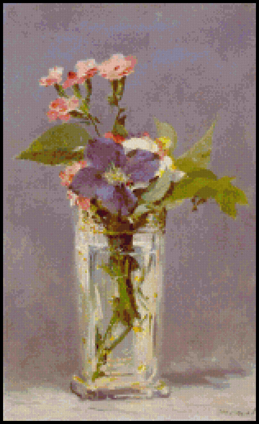 Oeillets et Clematites dans un Vase de Cristal Edouard Manet Cross Stitch Pattern