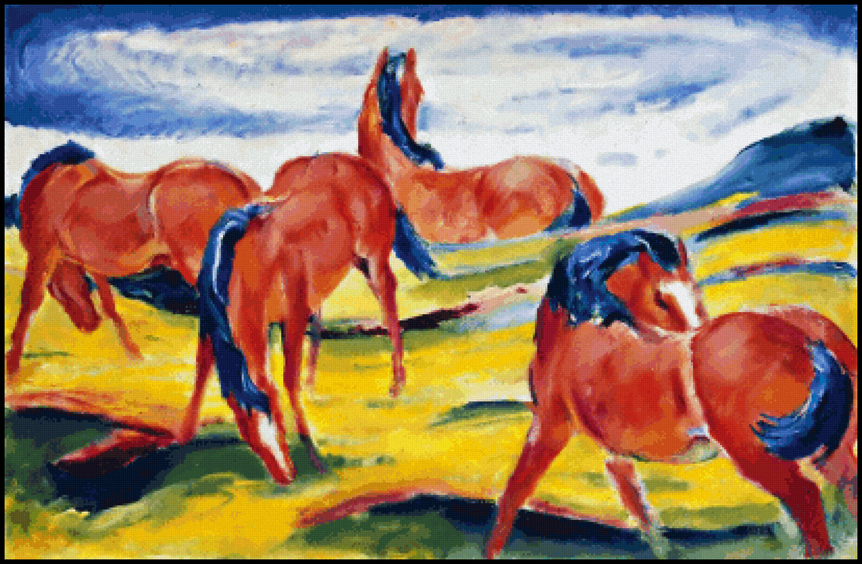 Grazing Horses II Franz Marc Cross Stitch Pattern