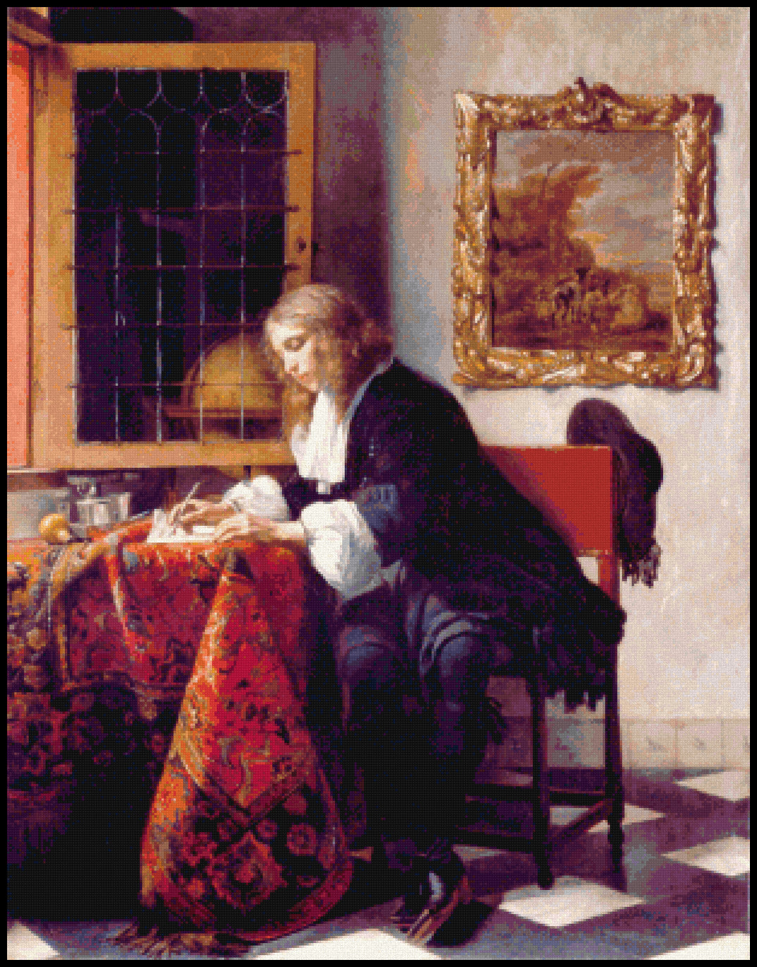 Gentleman Writing a Letter Gabriel Metsu Cross Stitch Pattern