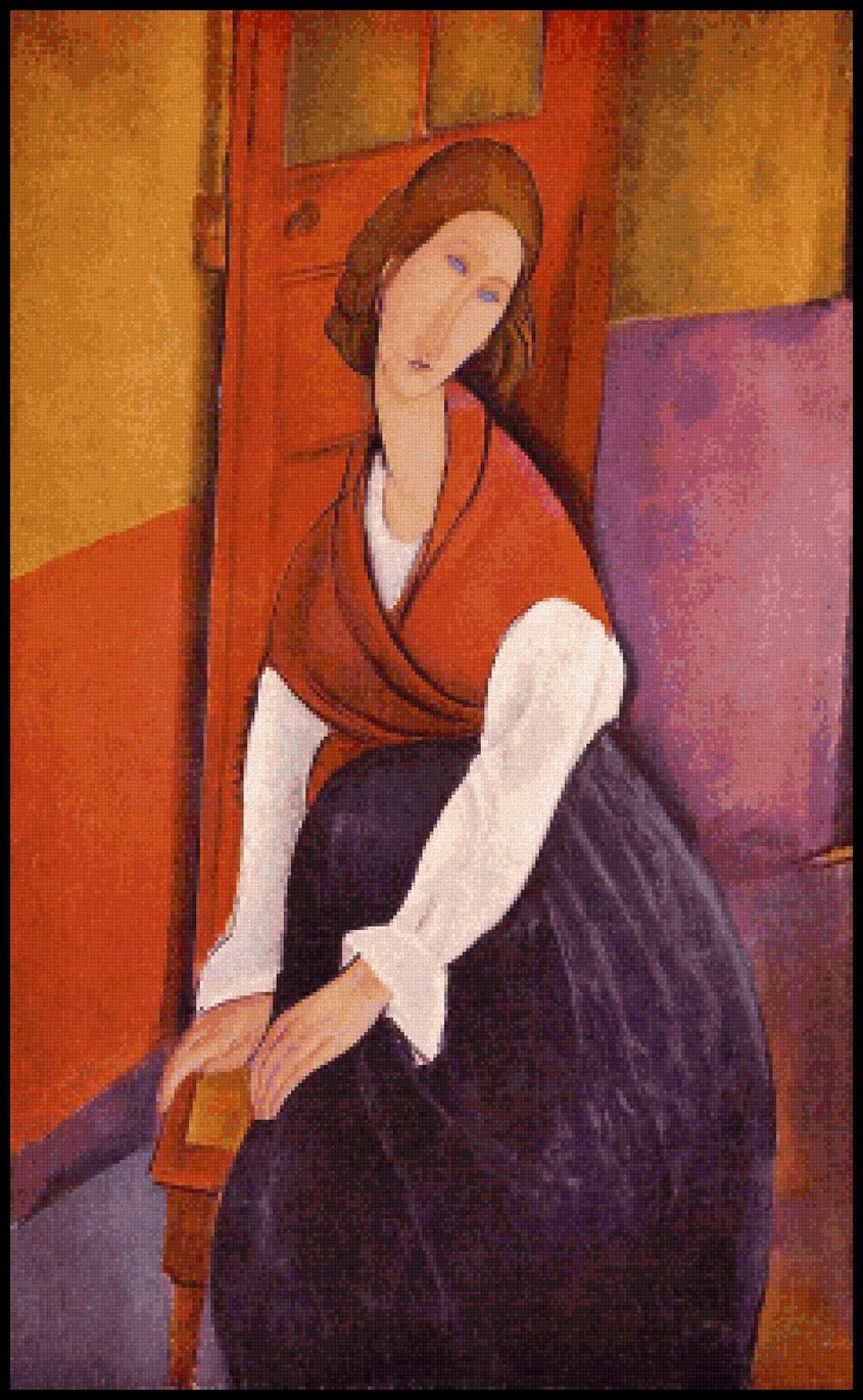 Jeanne Hebuterne in a Red Shawl Amadeo Modigliani Cross Stitch Pattern