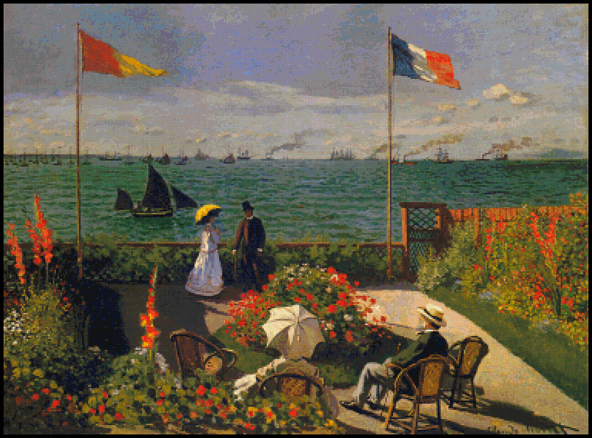 Terrace at Sainte-Adresse Claude Monet Cross Stitch Pattern