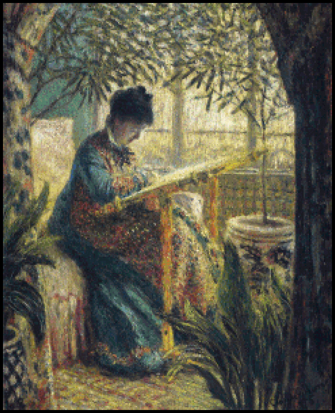 Madame Monet Embroidering Claude Monet Cross Stitch Pattern