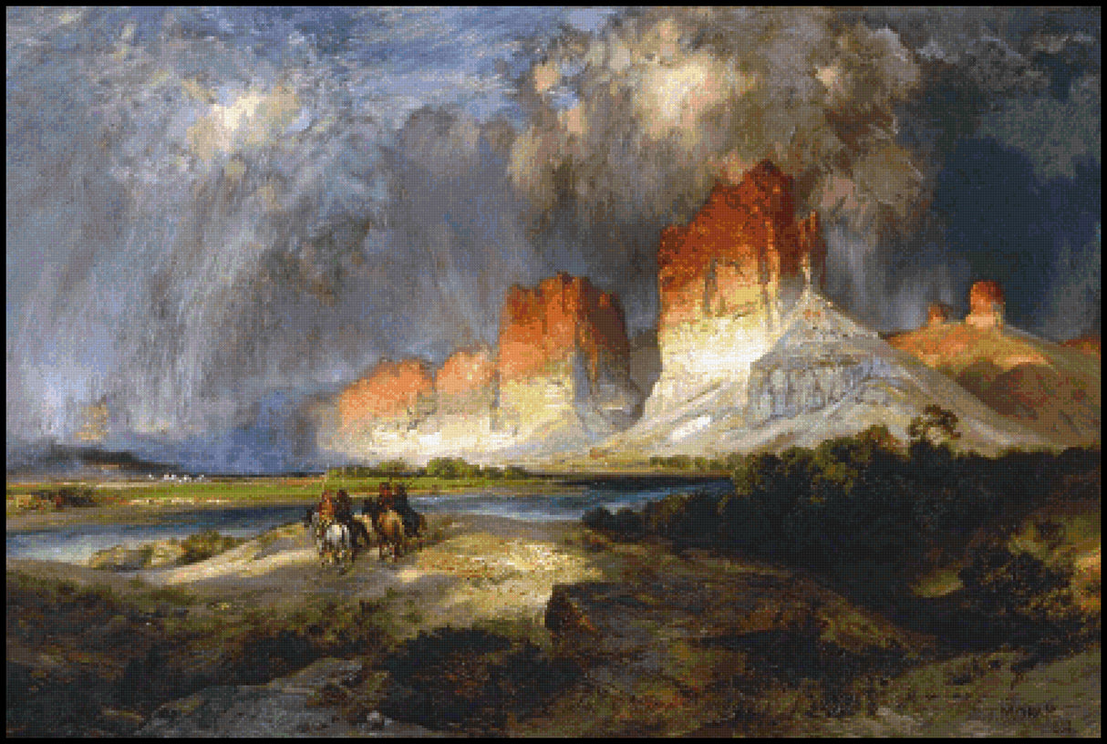Cliffs of the Upper Colorado River Wyoming Territory Thomas Moran Cross Stitch Pattern