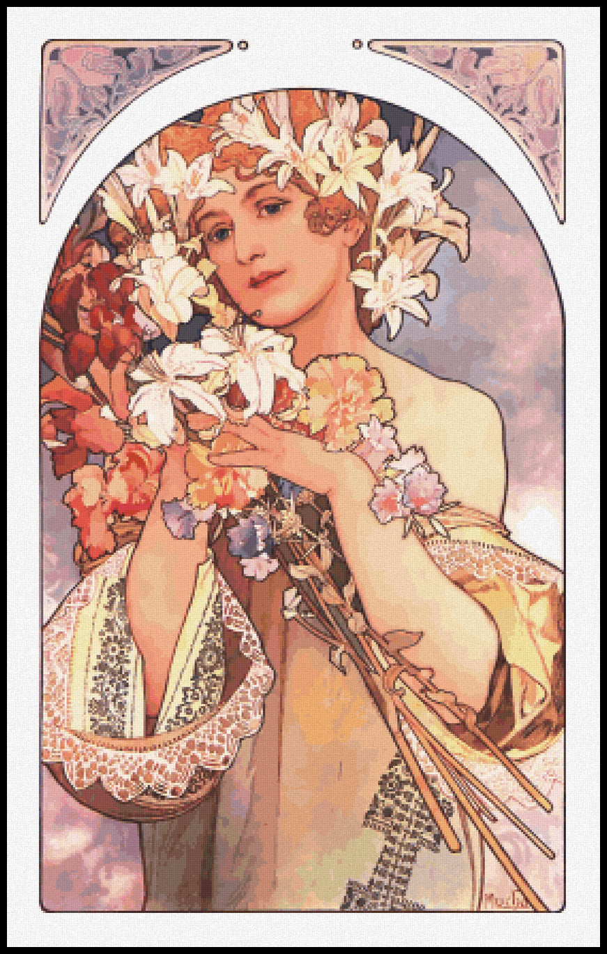 Flower Alphonse Mucha Cross Stitch Pattern