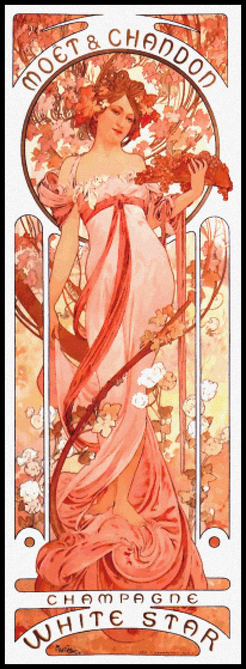 Moet & Chandon Champagne White Star Alphonse Mucha Cross Stitch Pattern