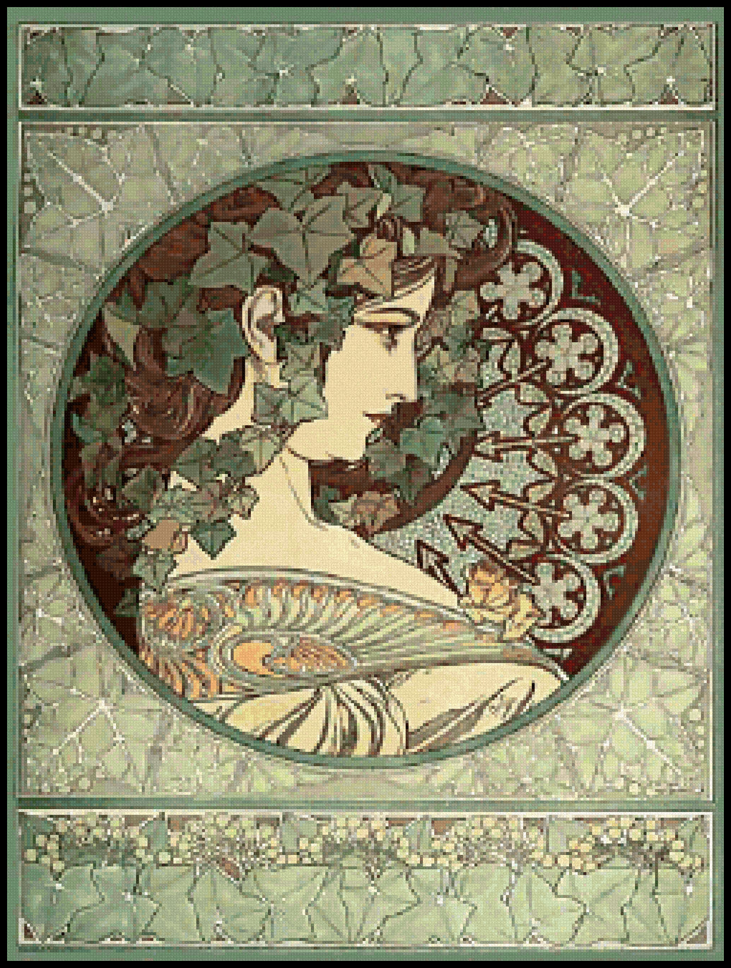 Ivy Alphonse Mucha Cross Stitch Pattern