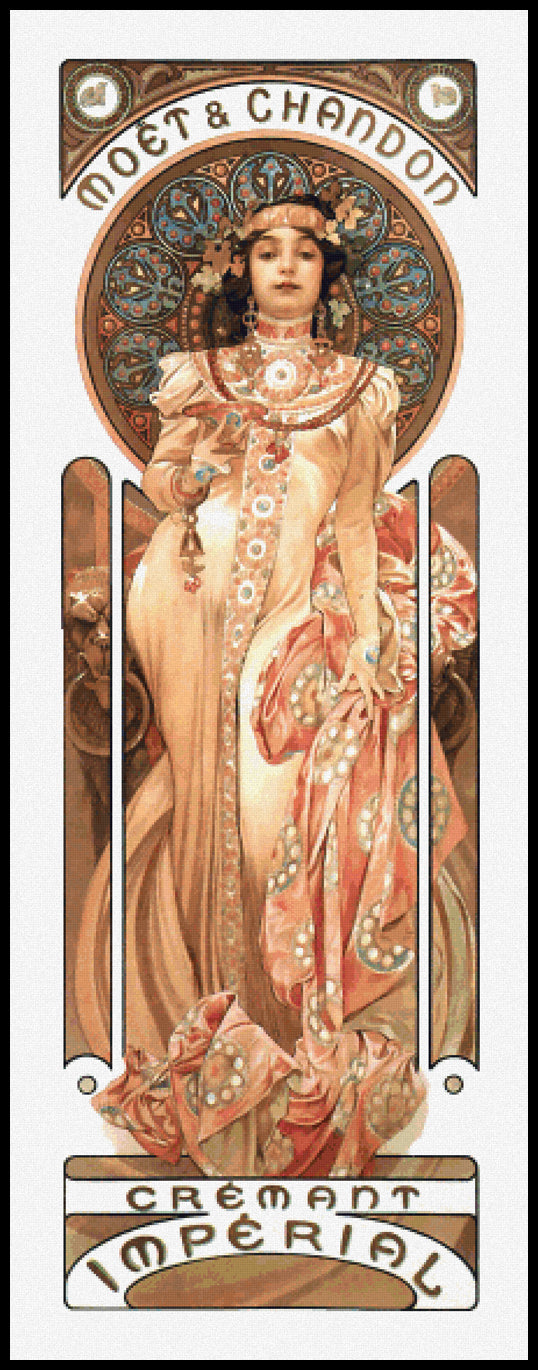 Moet & Chandon Cremant Imperial Alphonse Mucha Cross Stitch Pattern