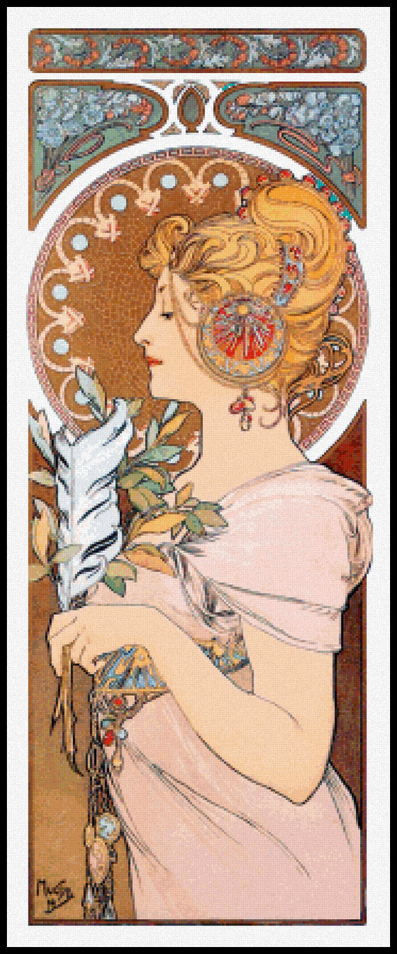 Feather Alphonse Mucha Cross Stitch Pattern