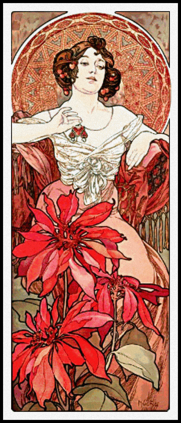 Ruby Alphonse Mucha Cross Stitch Pattern