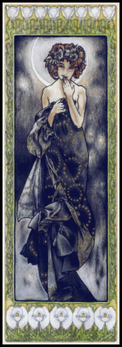 The Moon Alphonse Mucha Cross Stitch Pattern