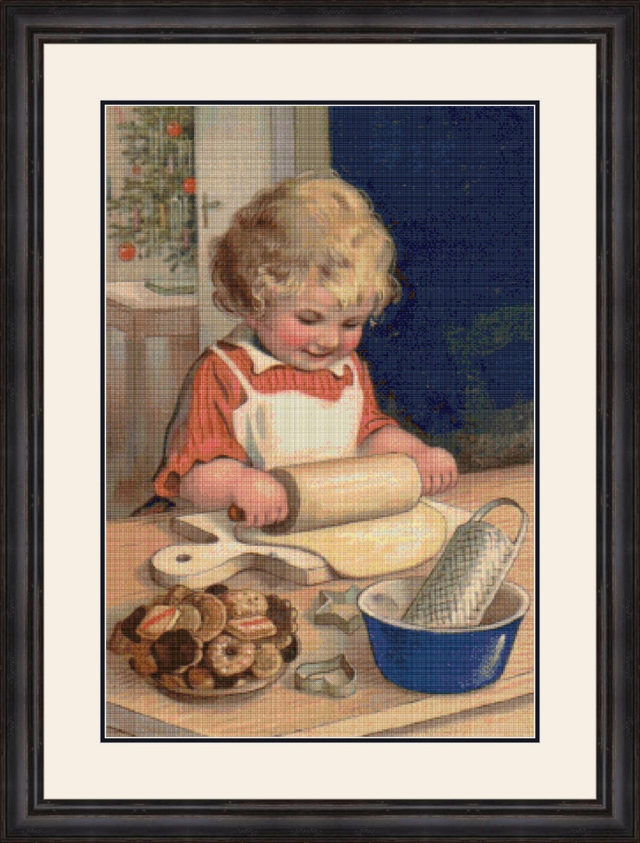 Little Girl Making Cookies Cross Stitch Pattern