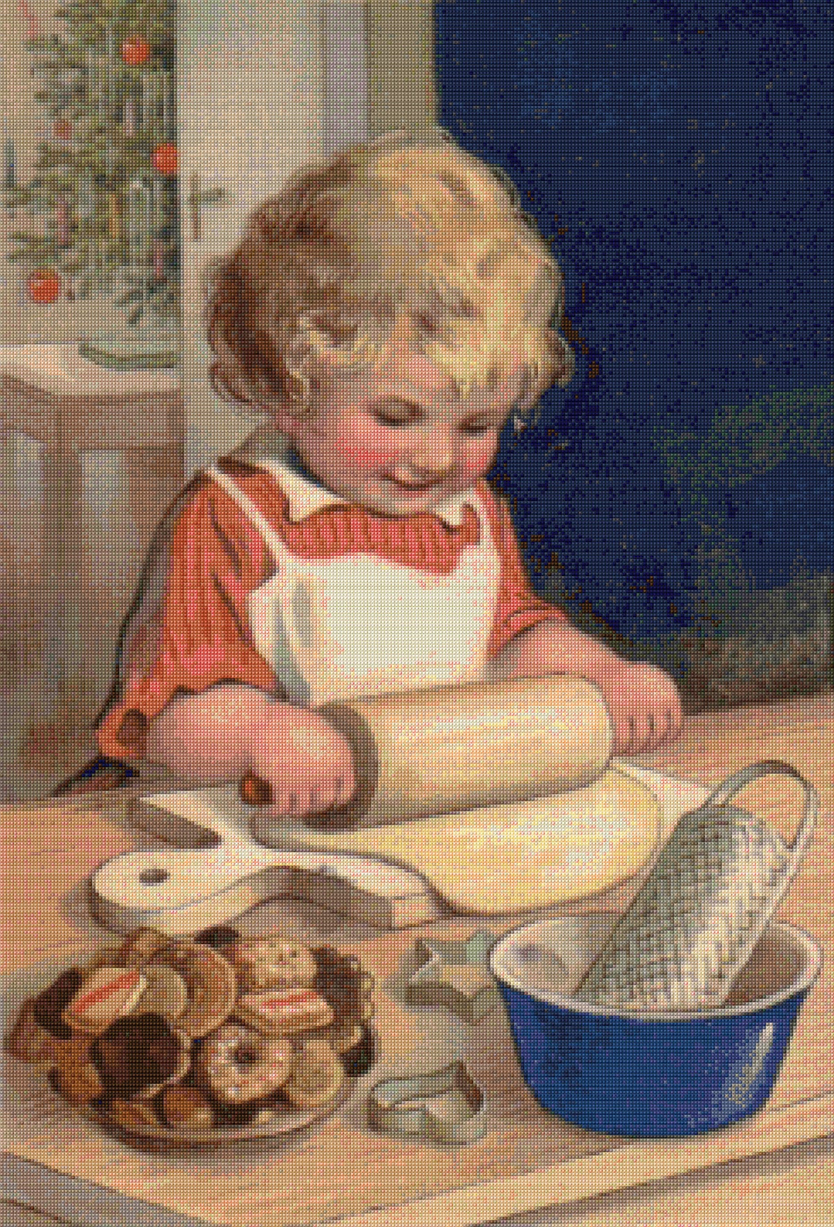 Little Girl Making Cookies Cross Stitch Pattern